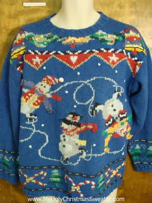 Skating Snowmen Tacky Xmas Sweater