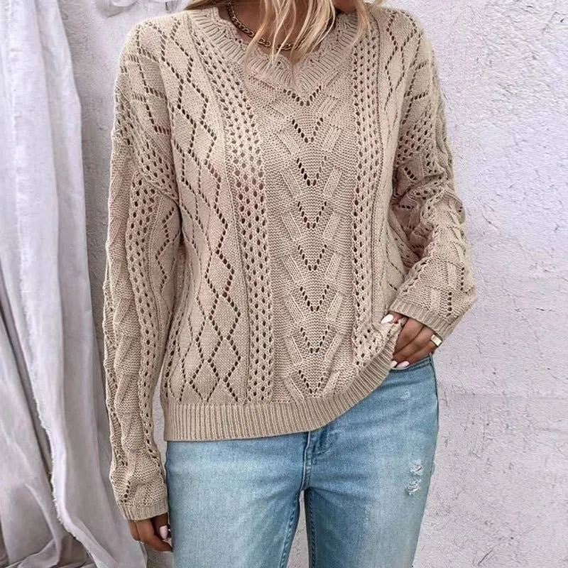 Slouchy Knitted Cut-Out V-Neck Sweater