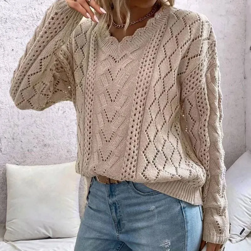 Slouchy Knitted Cut-Out V-Neck Sweater
