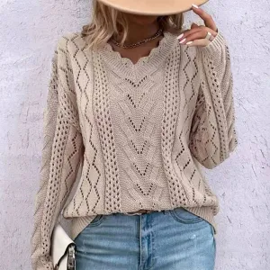 Slouchy Knitted Cut-Out V-Neck Sweater