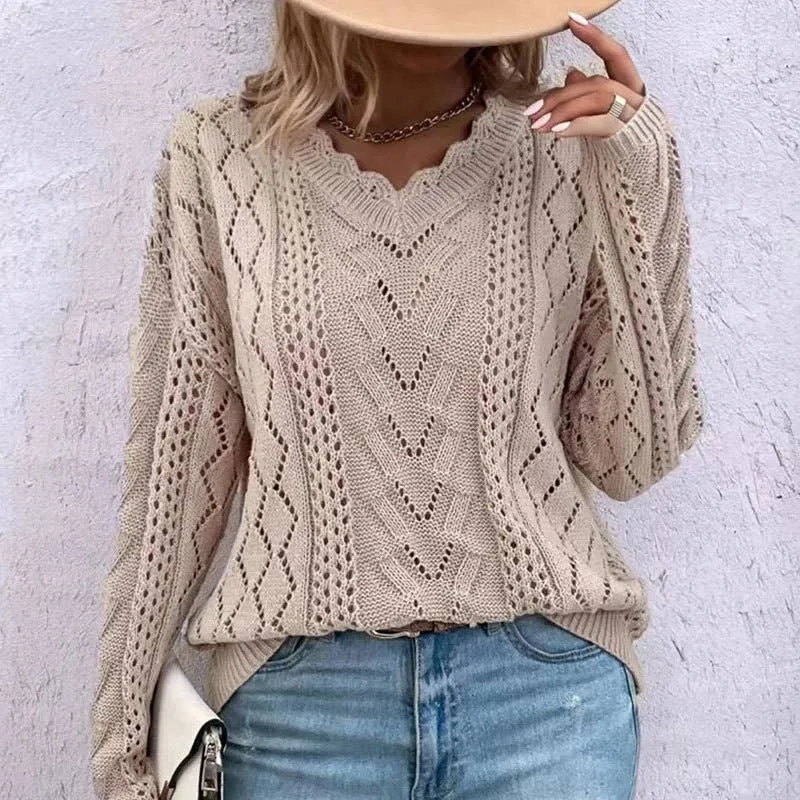 Slouchy Knitted Cut-Out V-Neck Sweater