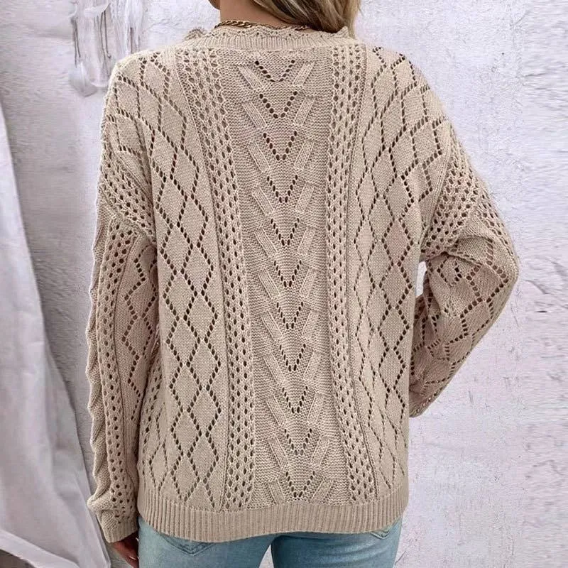 Slouchy Knitted Cut-Out V-Neck Sweater