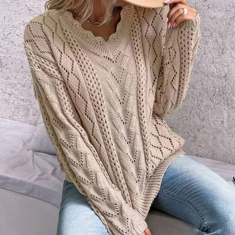 Slouchy Knitted Cut-Out V-Neck Sweater
