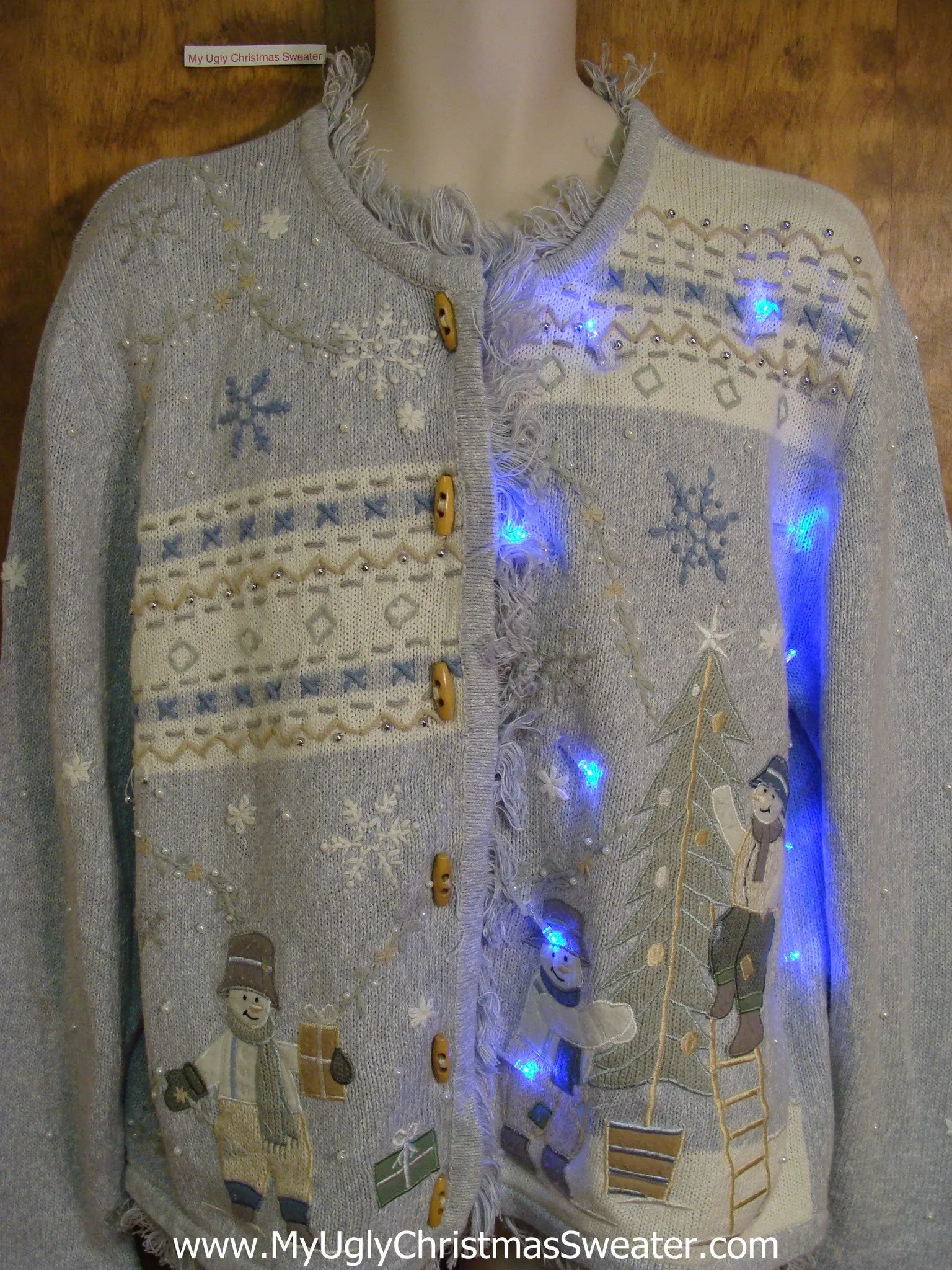 Snowmen Decorating Light Up Cheesy Christmas Sweater