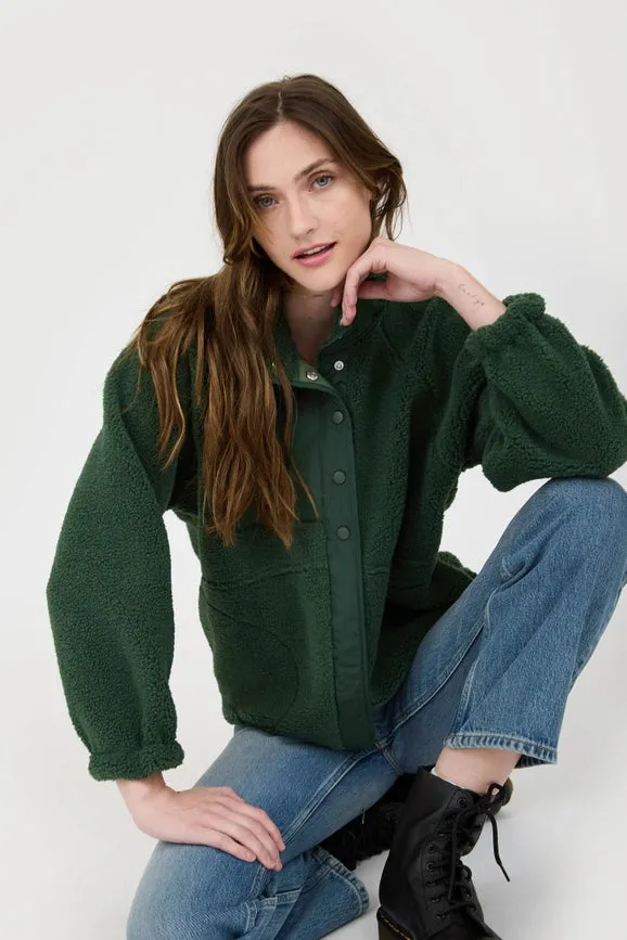 Solid Snap Button Fleece Jacket  HUNTER GREEN
