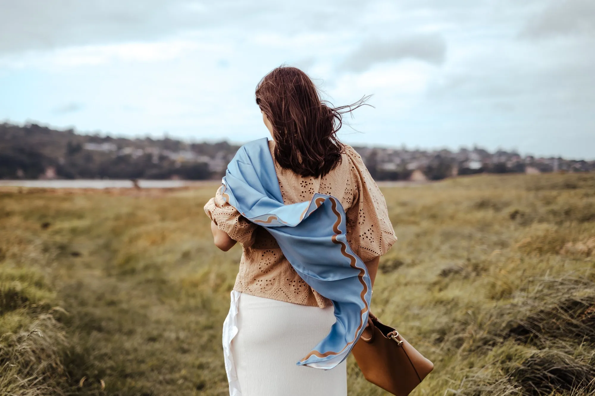 Sophie Bluebird/Croissant Silk Scarf - 89x89cm