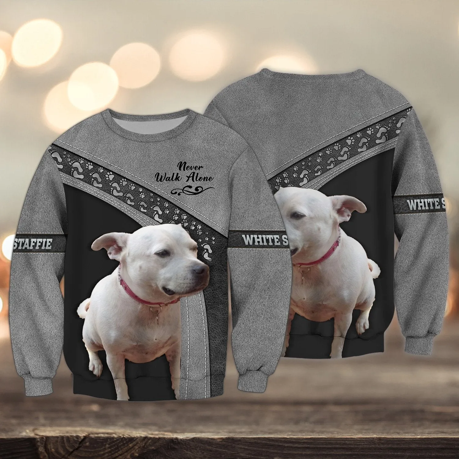 Staffies Love Never Walk Alone Love 3D Full Print Shirts, Sweatshirt for Loss of Dog Christmas