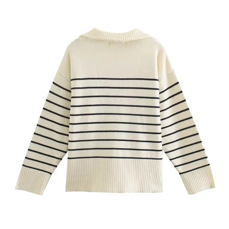 STRIPED ASYMMETRY KNITTED SWEATER