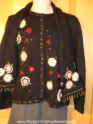 Tacky Cheap Ugly Christmas Sweater and Scarf Combo (f673)