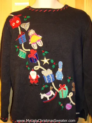 Tacky Ugly Christmas Sweater with Tumbling Toys (f302)