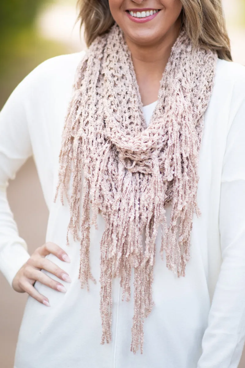 Tan Fisher Net Fringe Infinity Scarf