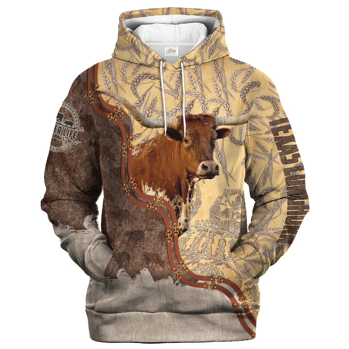 Texas Longhorn Lovers In Barley Pattern Hoodie