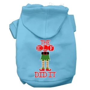 The Elf Did It Screen Print Dog Hoodie Baby Blue Xl