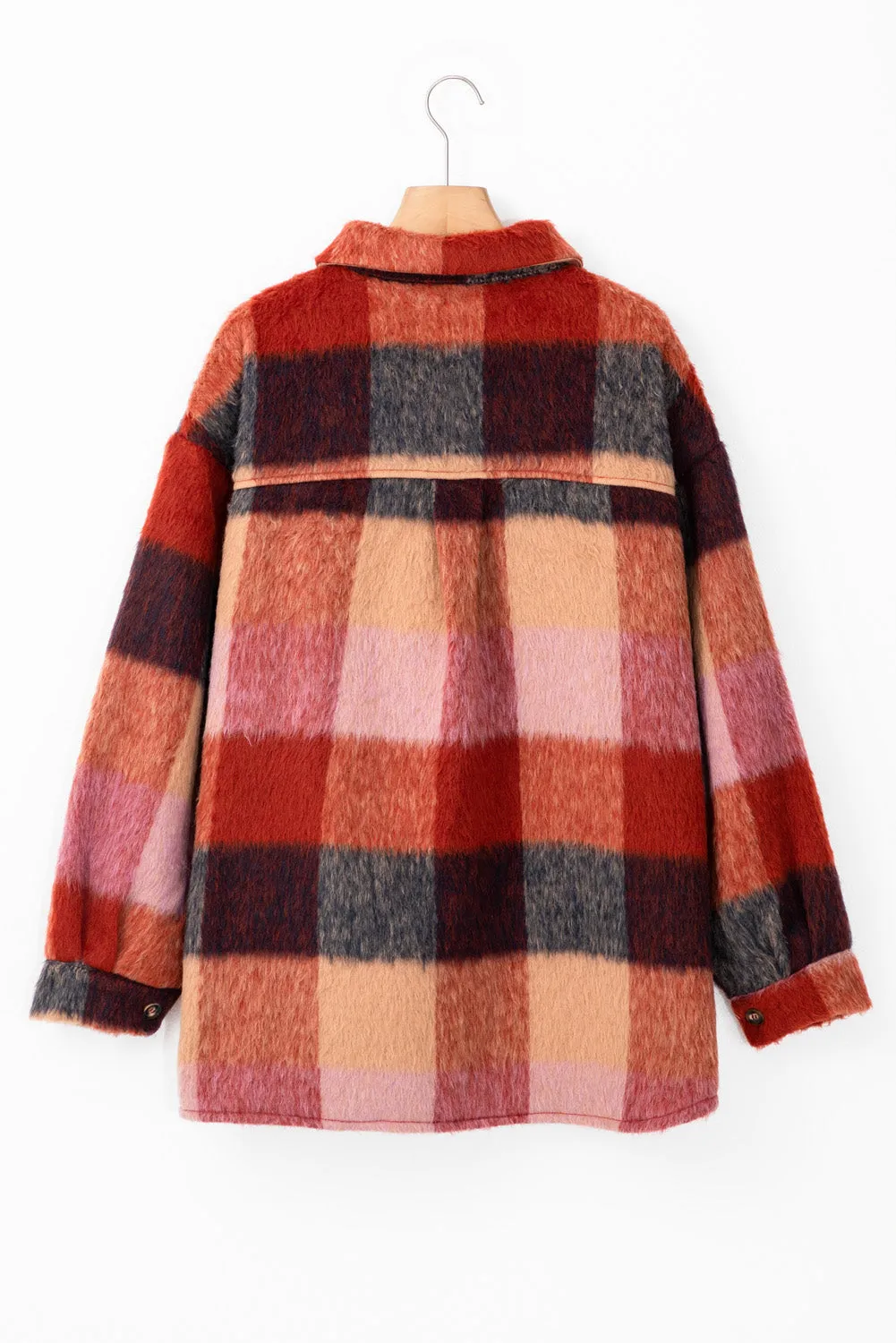 Trendy Plus Size Plaid Fleece Jacket with Pockets